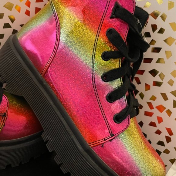 Dolls Kill Shoes Dolls Kill Holographic Rainbow Mini Platform Ankle